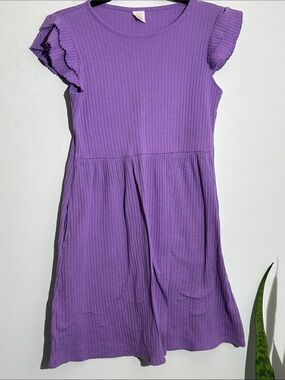 wonder nation Purple Ribbed Flutter-Sleeve Casual Dress